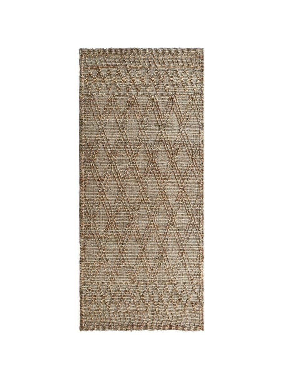 Ehly Elegance - Natural Color Jute with 3D Diamond Pattern (2 Sizes) WOVEN RUG 80x200 CM (Hallway Rug)