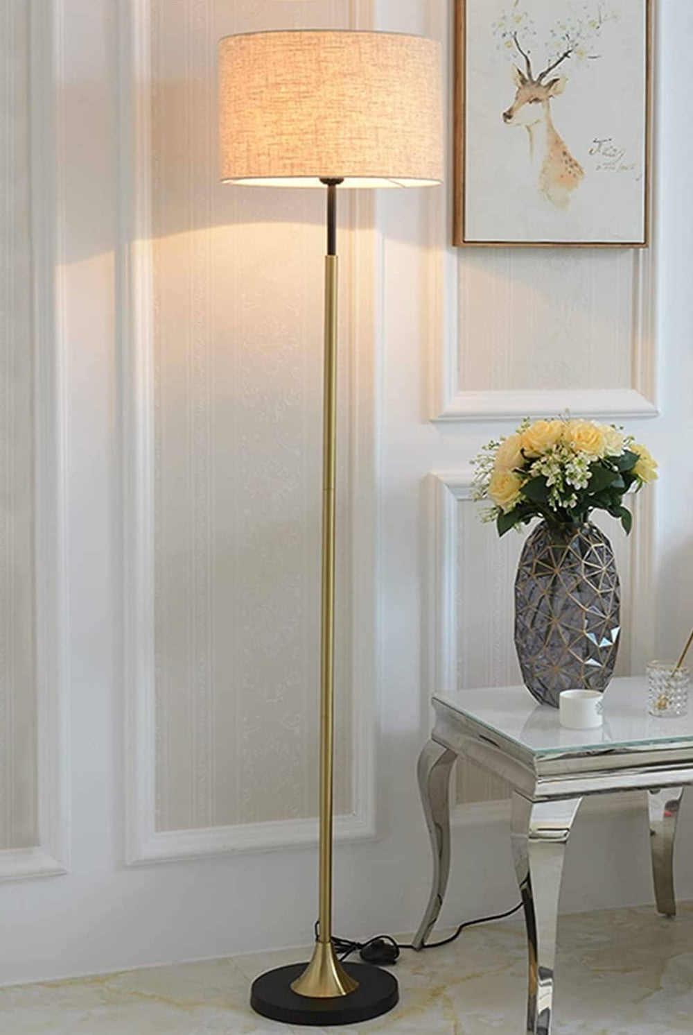 Industrial Retro Tall Floor Lamp with Fabric Shade