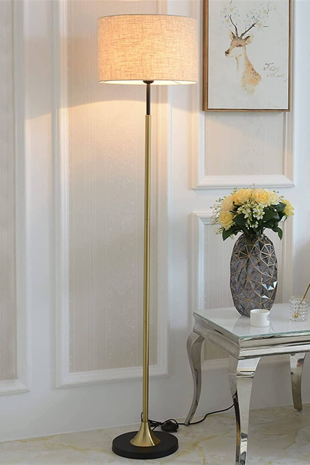 Industrial Retro Tall Floor Lamp with Fabric Shade