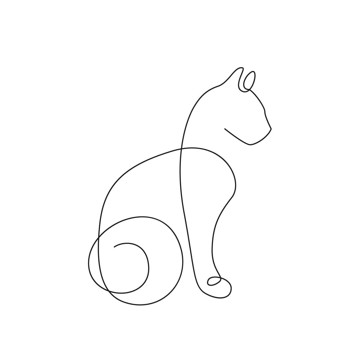 Cat Sitting Continuous Line Wall