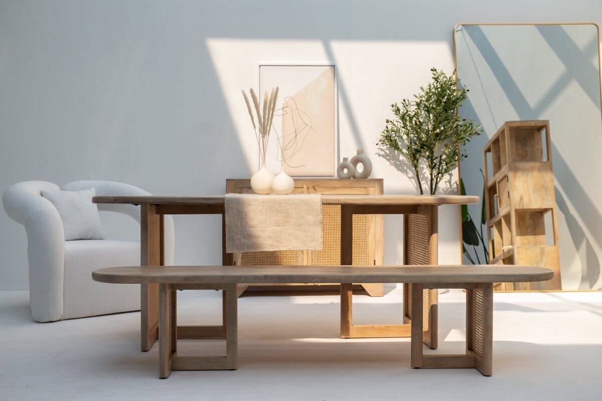 Ariana Rattan Legs Mango Wood Bench