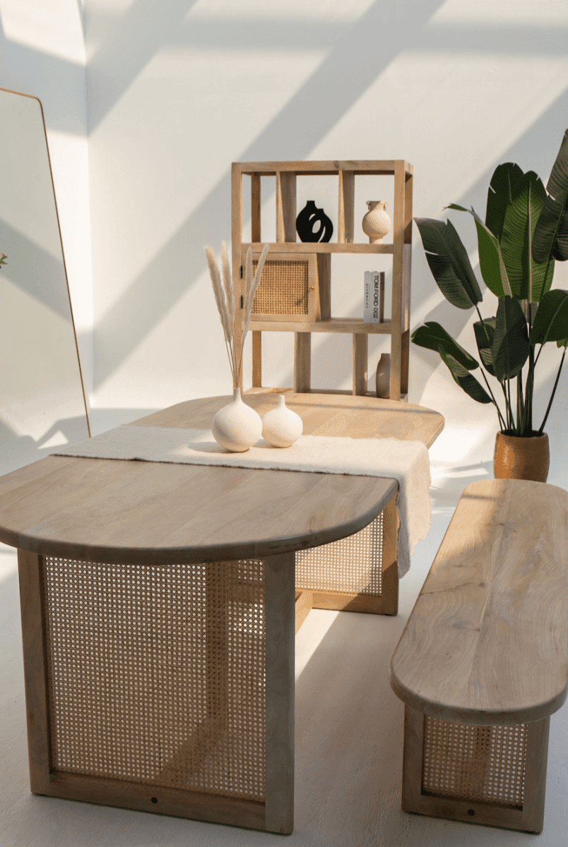 Ariana Wooden Dining Table with Rattan Legs