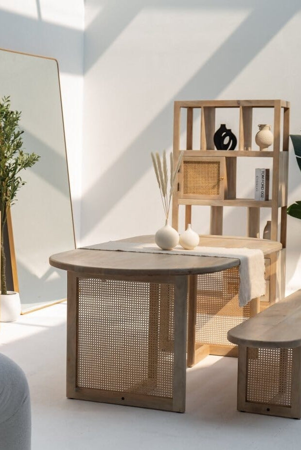 Ariana Wooden Dining Table with Rattan Legs