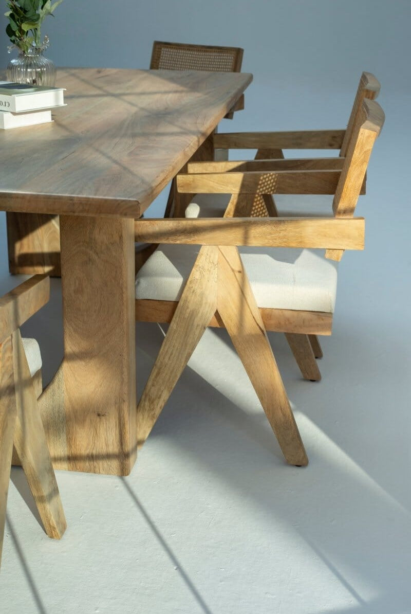 Arura Wood Rectangular Dining Table with Hollow Legs