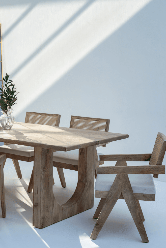 Arura Wood Rectangular Dining Table with Hollow Legs