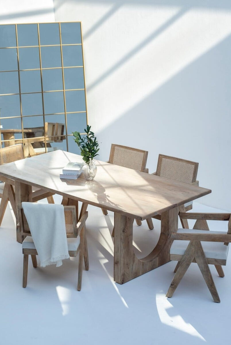 Arura Wood Rectangular Dining Table with Hollow Legs