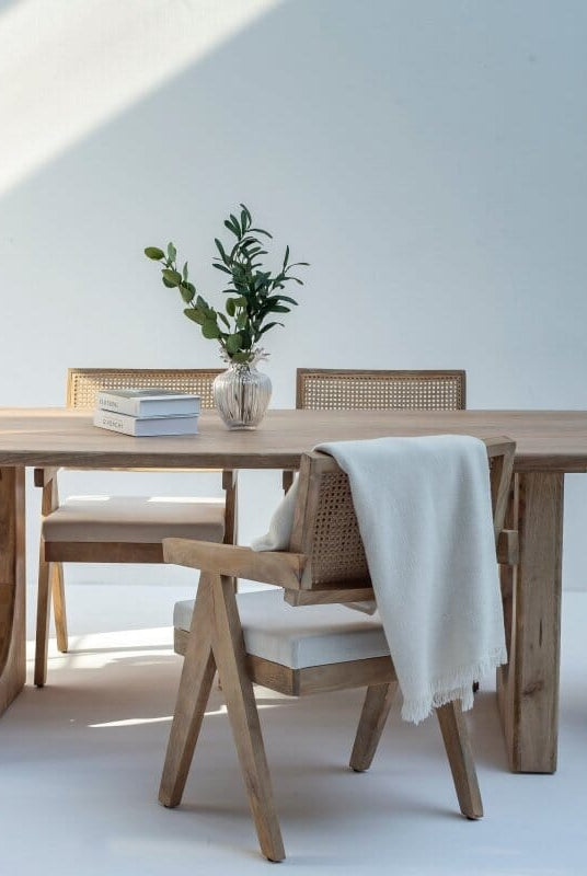 Arura Wood Rectangular Dining Table with Hollow Legs