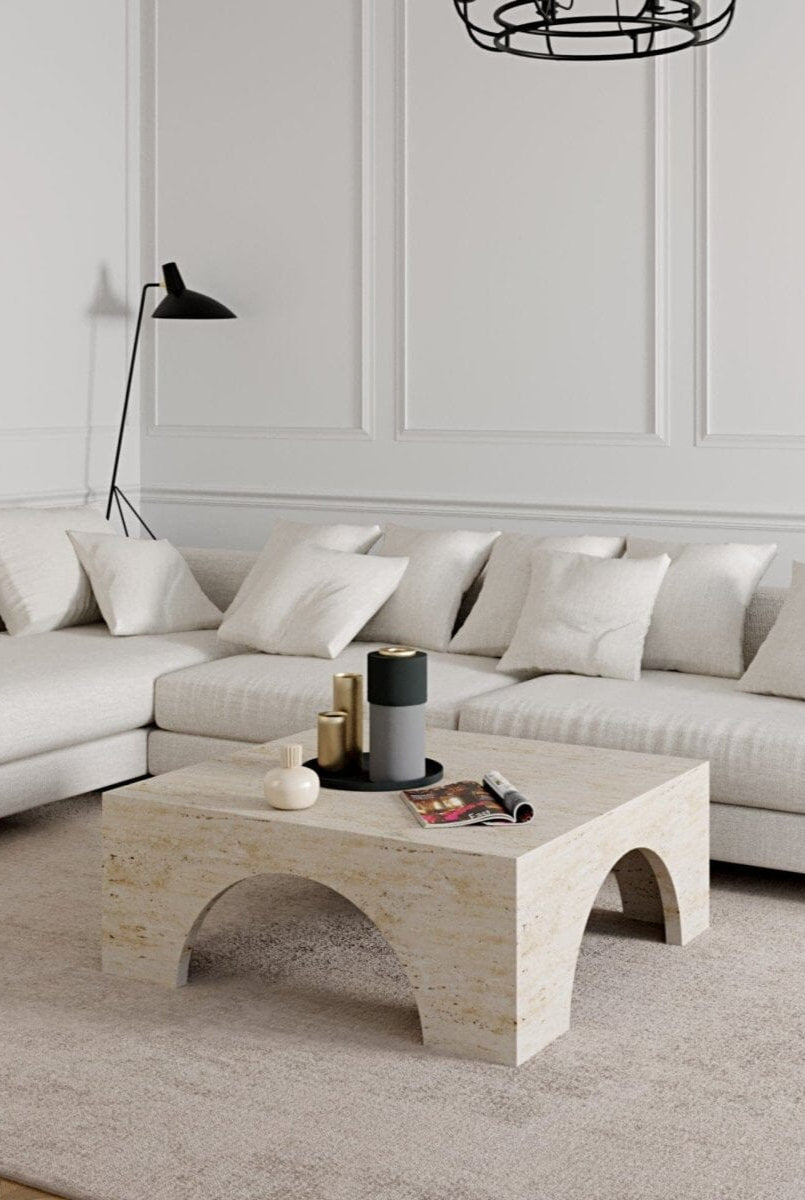Arden Travertine Arch Hollow Base Coffee Table