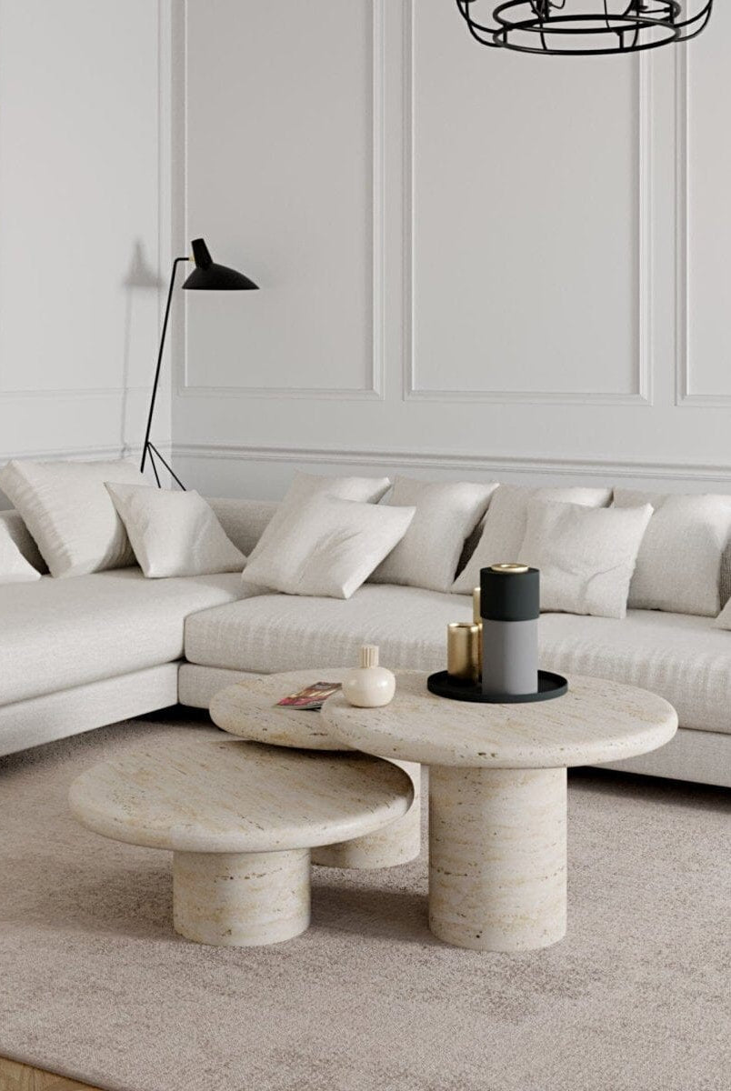 Ava Travertine Round Top Coffee Tables