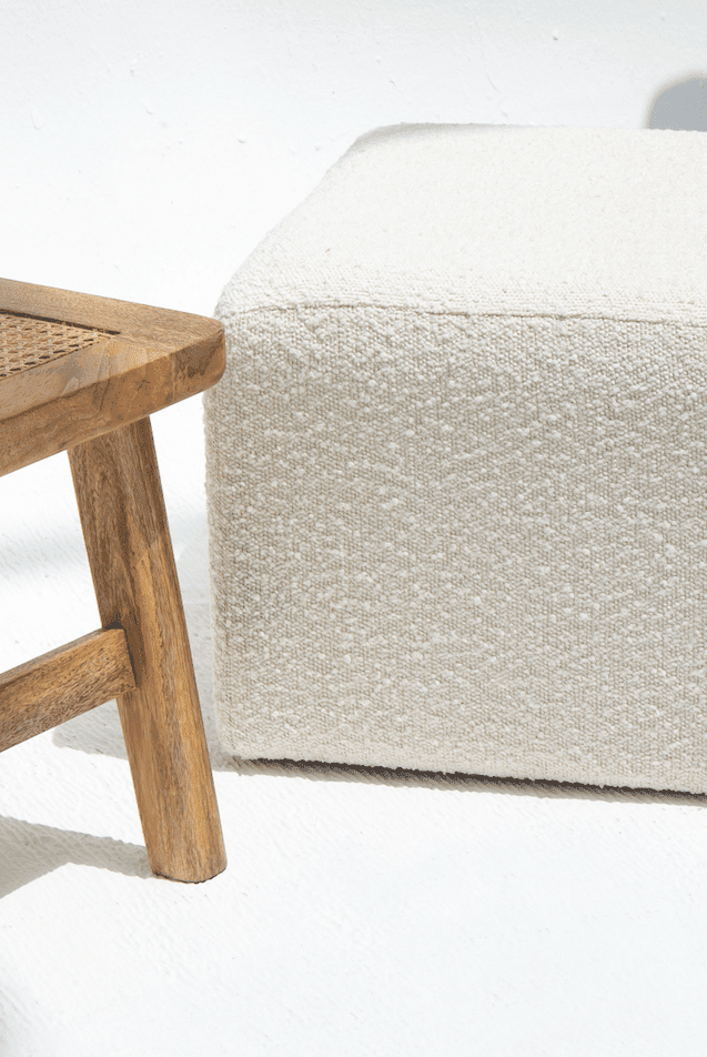 Cube Boucle Off-White Pouf (45 Width x 35 Height) Homekode