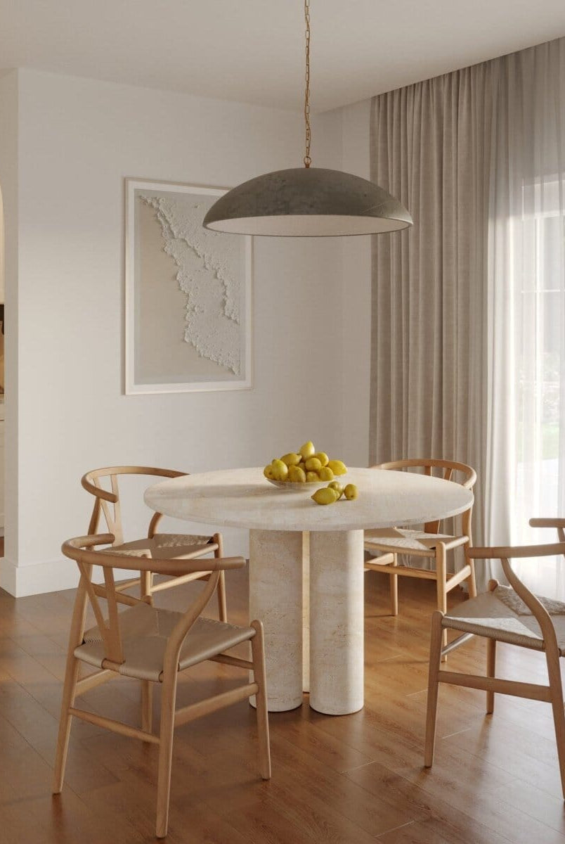 Ariel Round Beige Travertine Dining Table with Three Legs (3 Sizes)