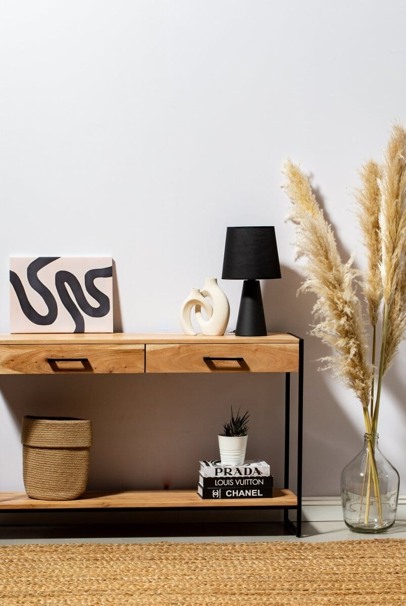 Industrial Two Drawer Wooden Desk Console Homekode