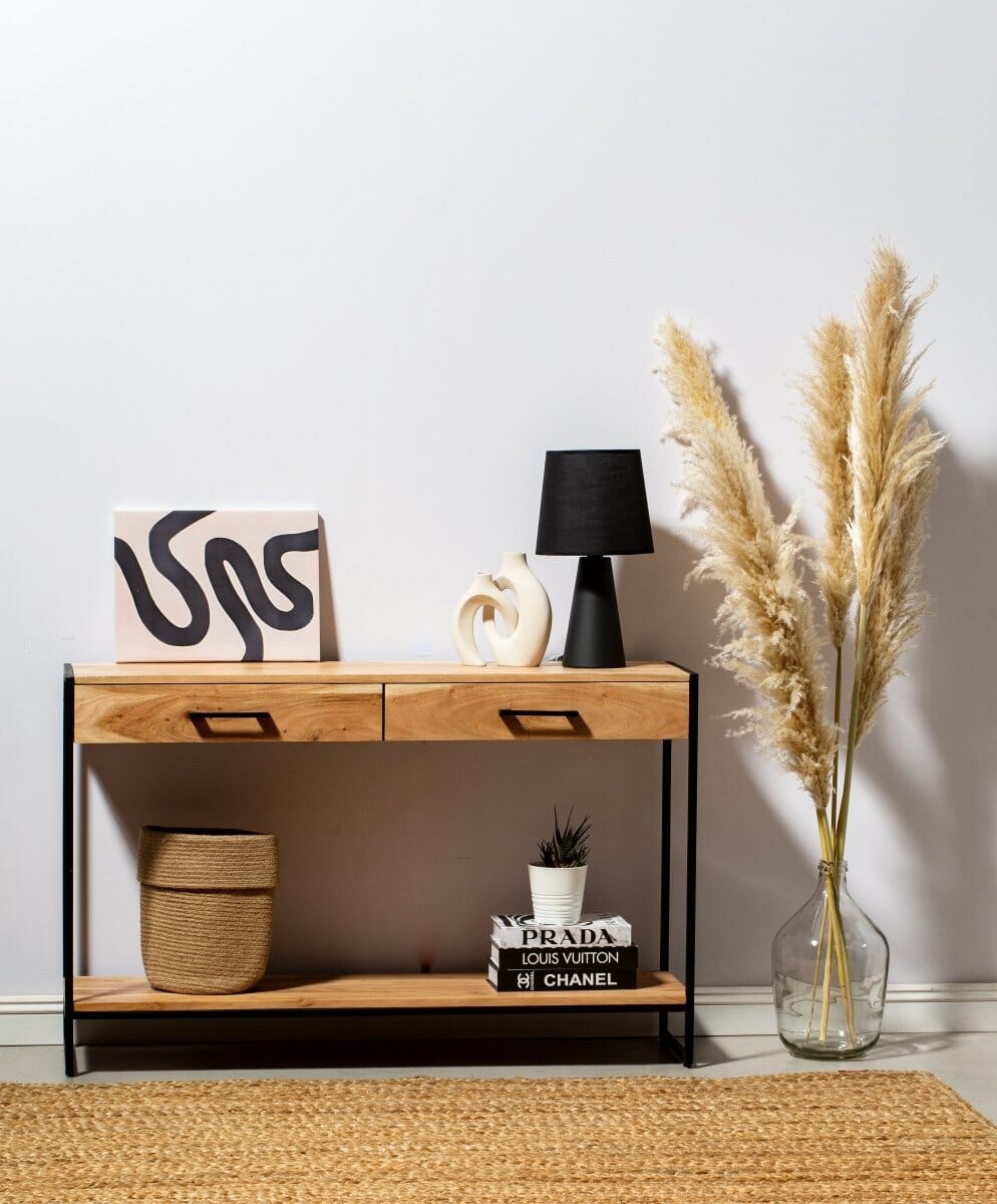 Industrial Two Drawer Wooden Desk Console Homekode