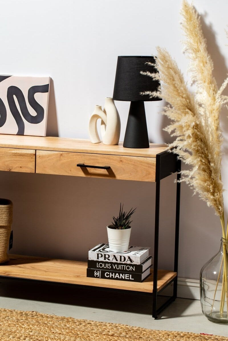 Industrial Two Drawer Wooden Desk Console Homekode