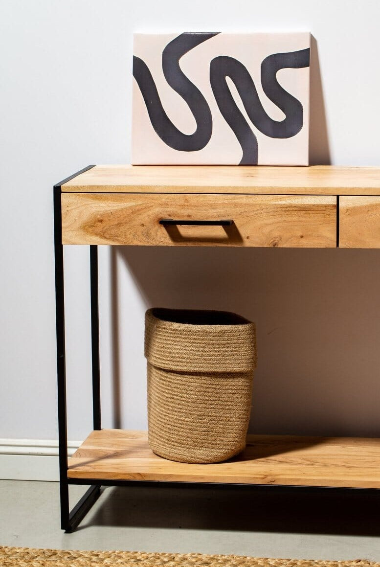 Industrial Two Drawer Wooden Desk Console Homekode