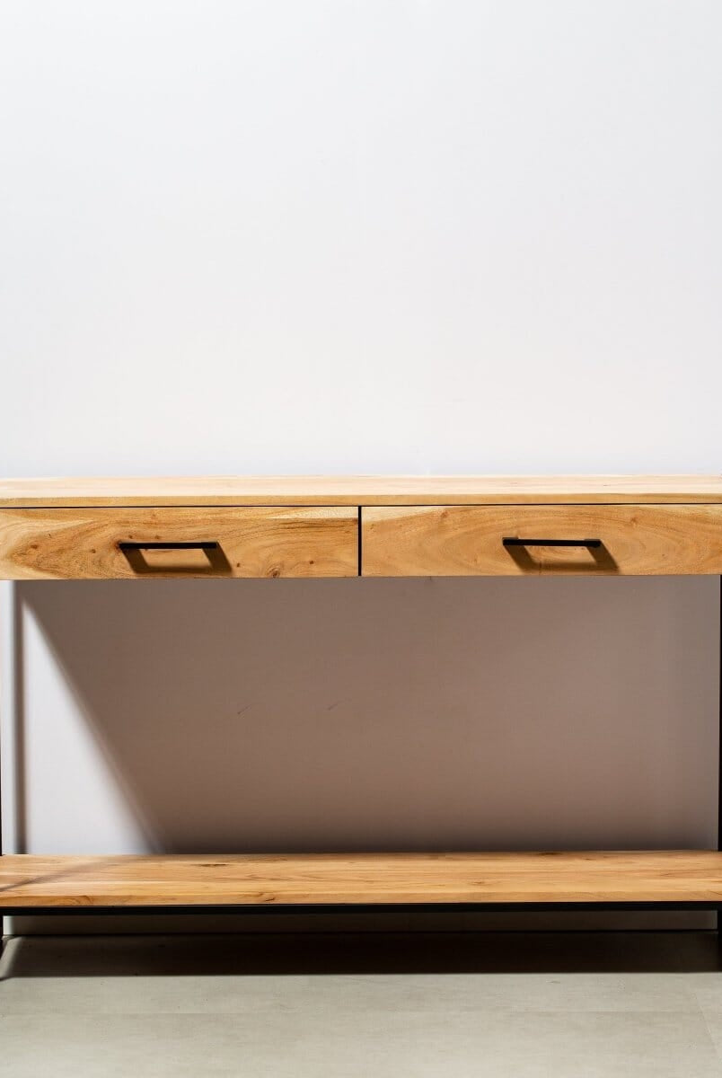Industrial Two Drawer Wooden Desk Console Homekode
