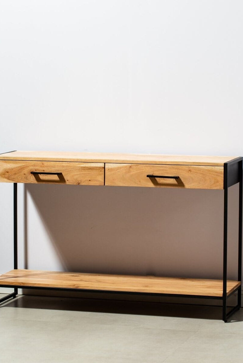 Industrial Two Drawer Wooden Desk Console Homekode