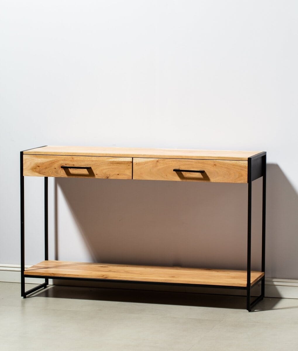 Industrial Two Drawer Wooden Desk Console Homekode