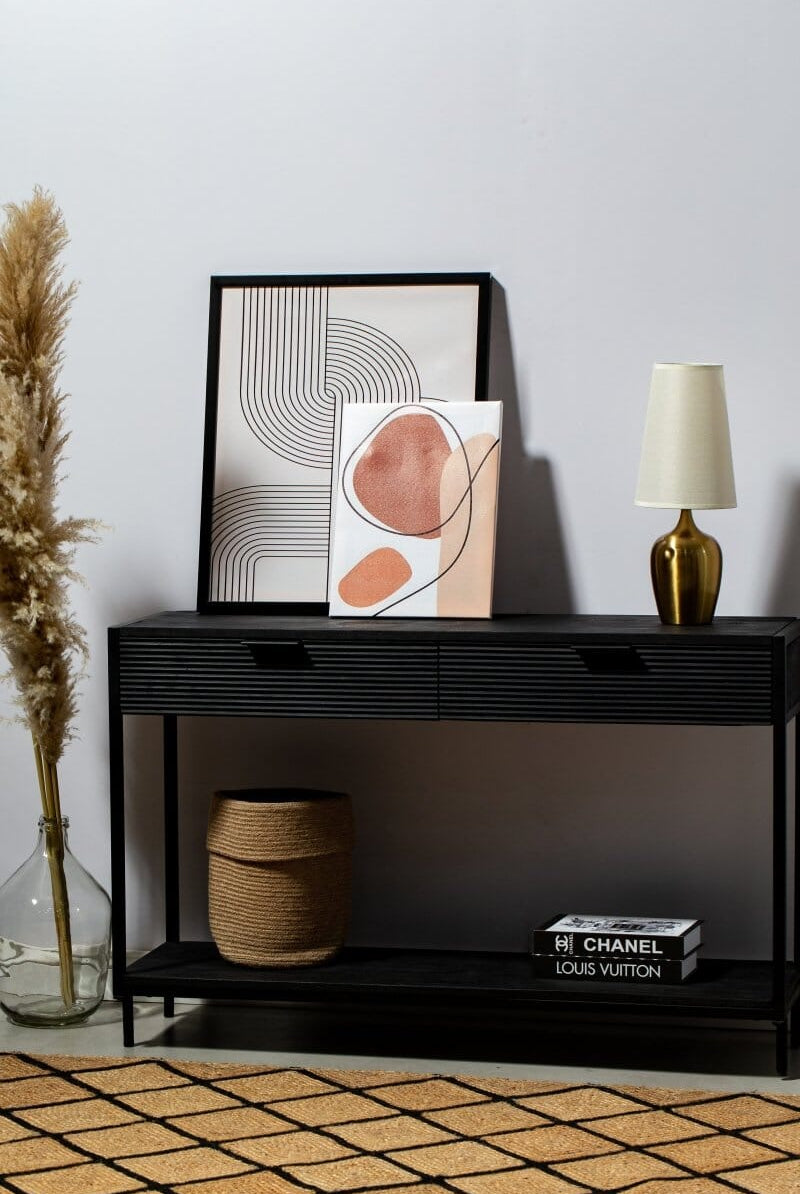 Black Two Drawer Wooden Console Homekode