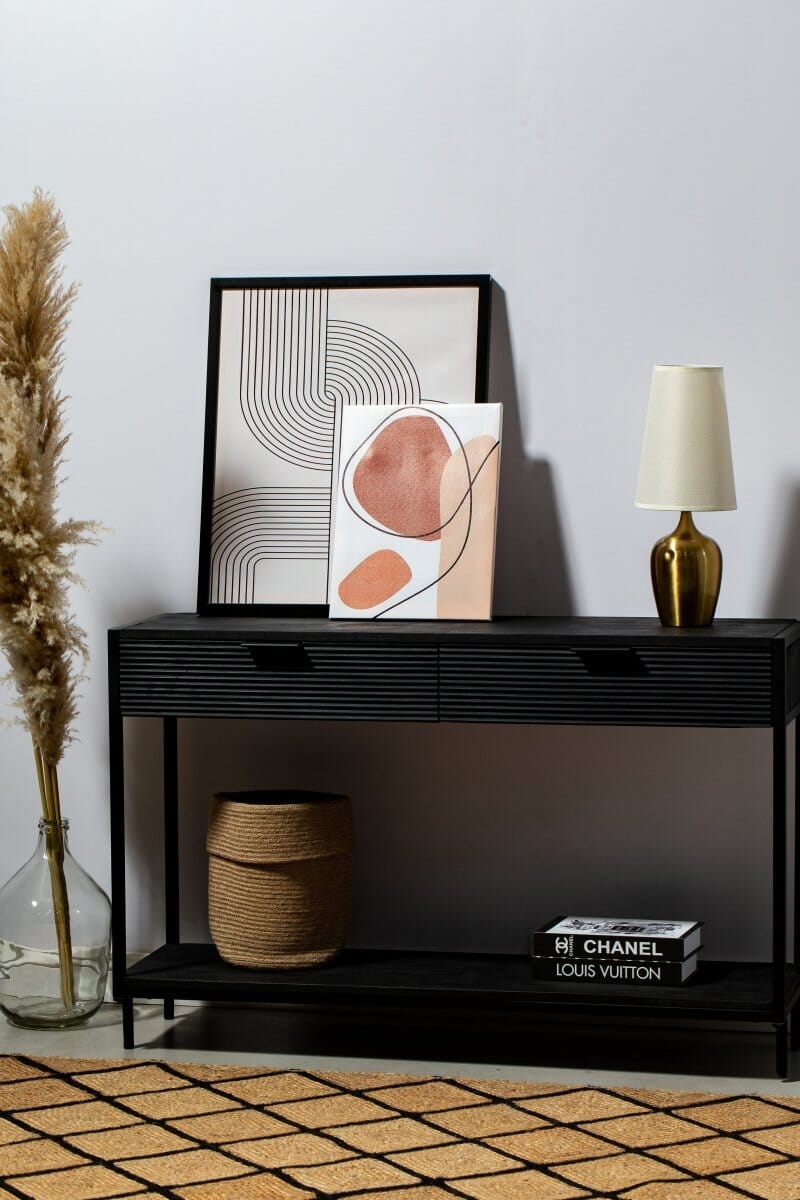 Black Two Drawer Wooden Console Homekode