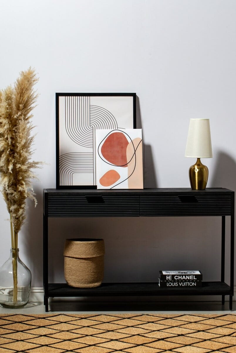 Black Two Drawer Wooden Console