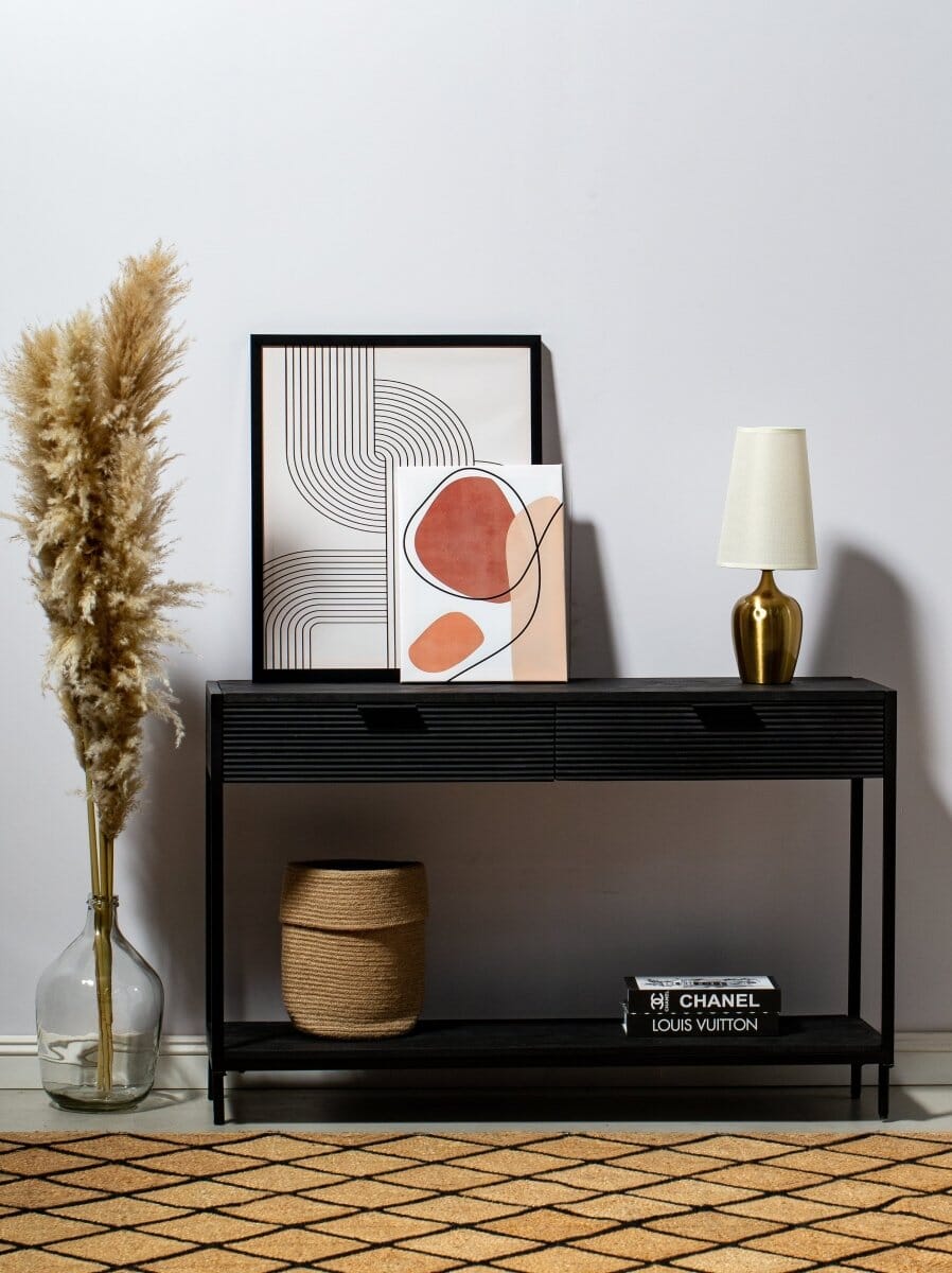 Black Two Drawer Wooden Console