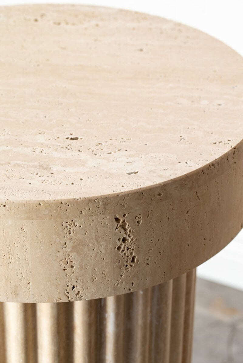 Milan Fluted Travertine Plinth with a Thick Round Top Homekode