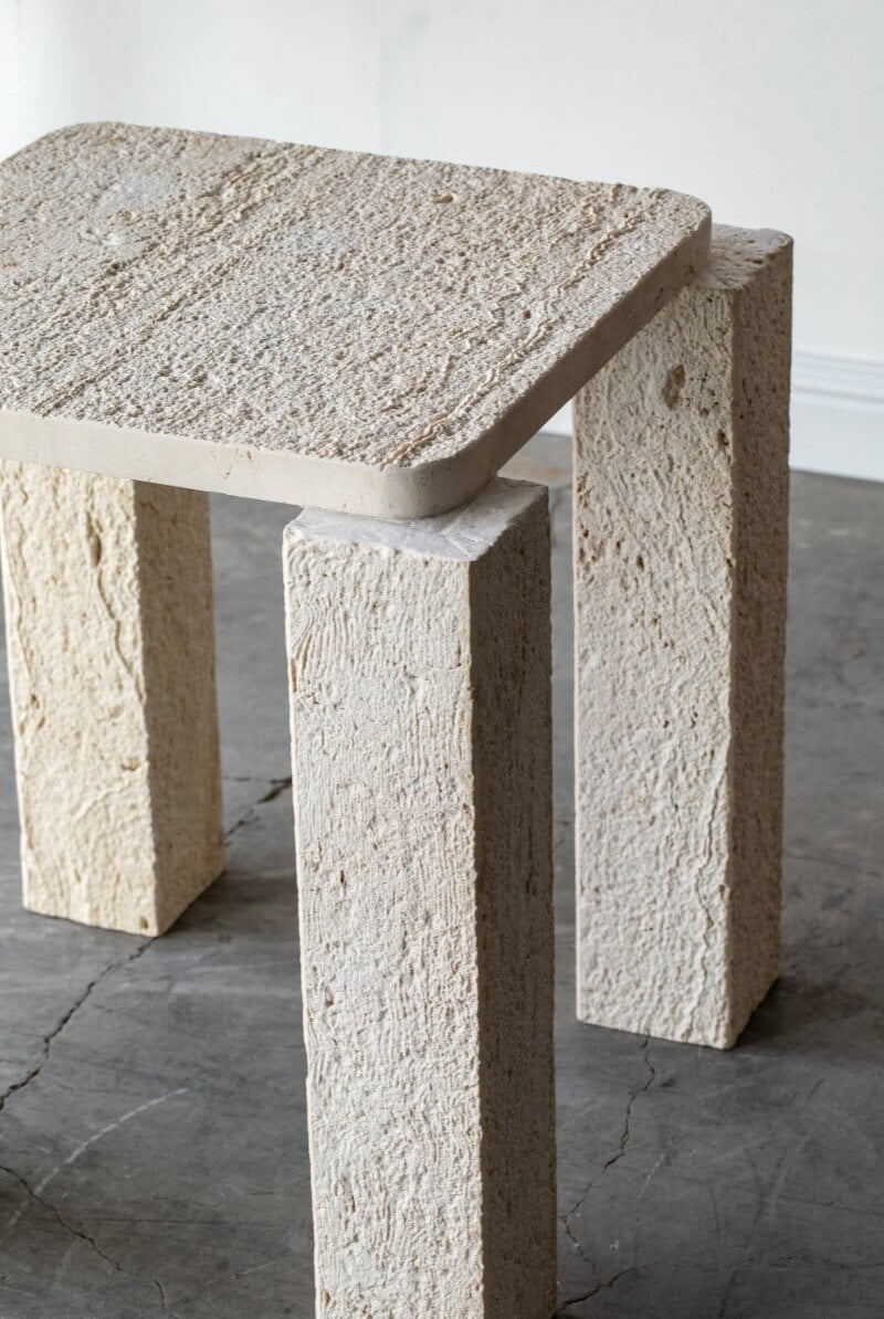 Penelope Organic Shaped Travertine Side Table Homekode