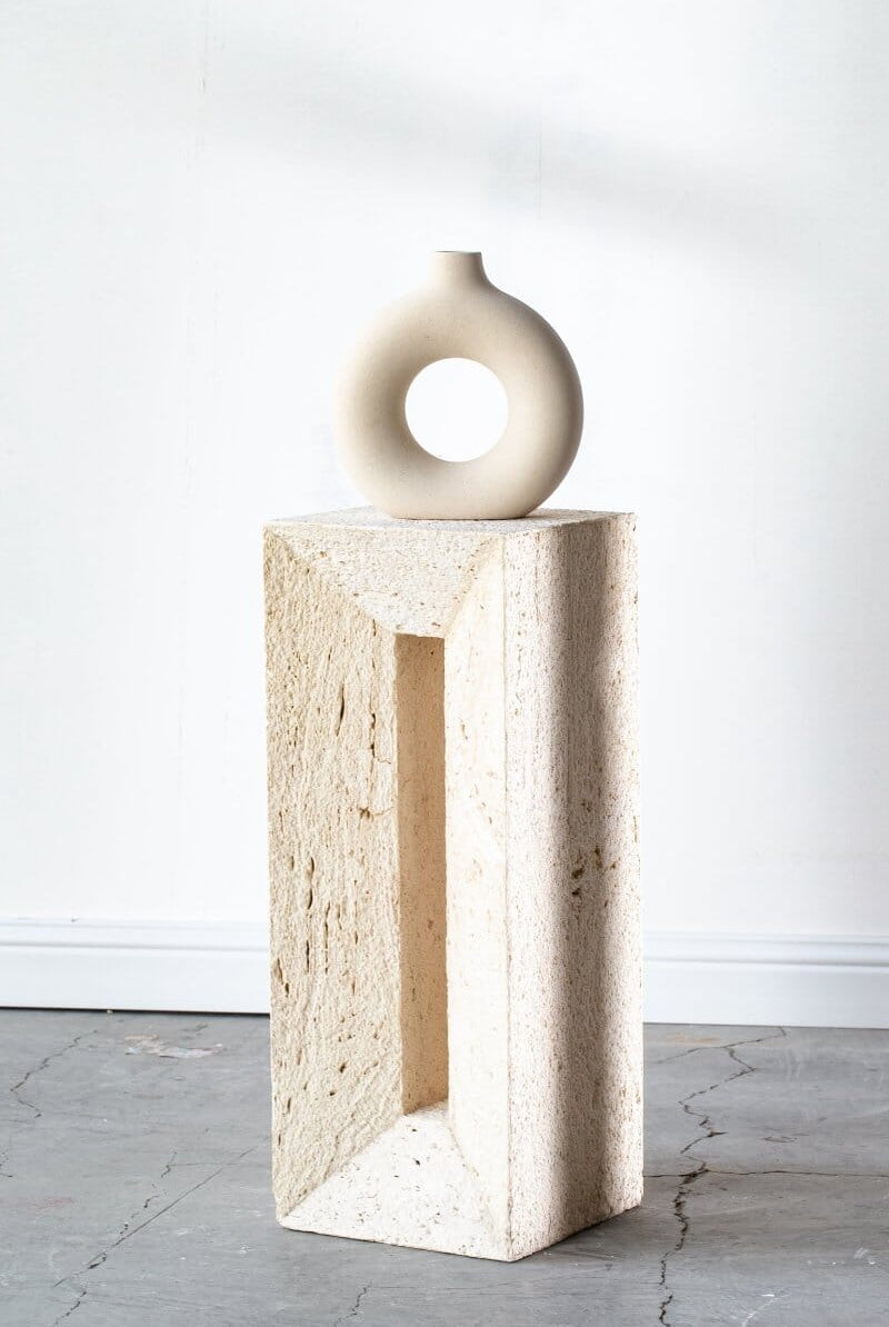 Avery Minimalist Travertine Plinth Side Table