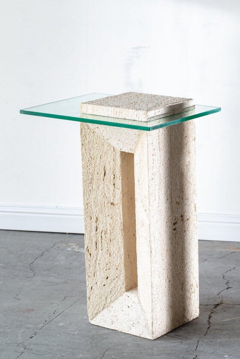 Sadie Minimalist Travertine Plinth with Glass Top