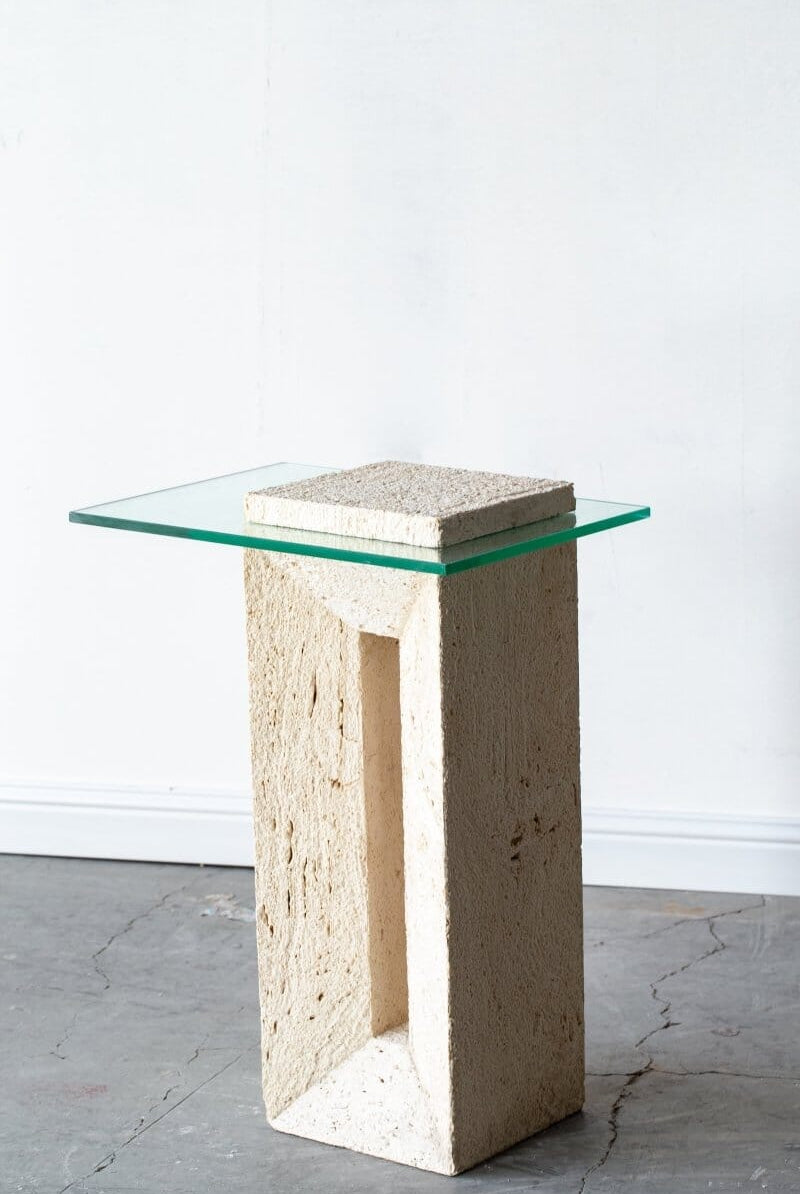 Sadie Minimalist Travertine Plinth with Glass Top Homekode