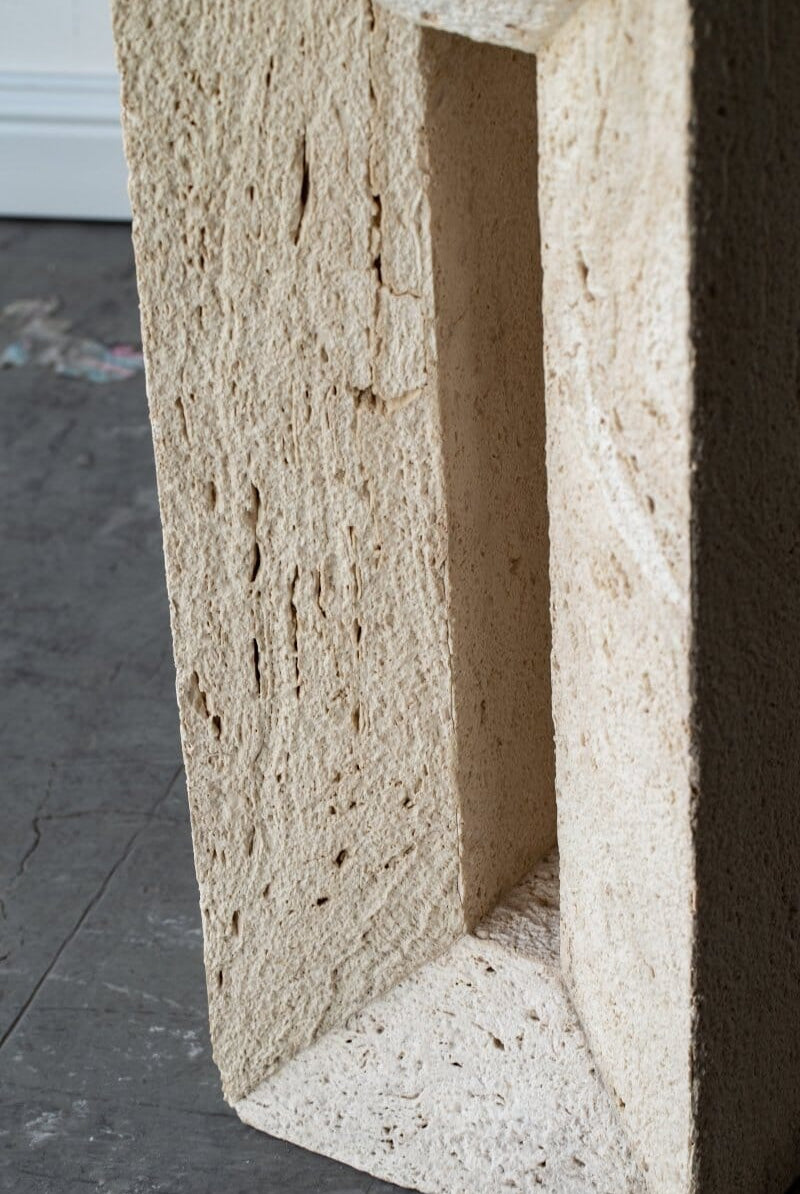 Sadie Minimalist Travertine Plinth with Glass Top Homekode