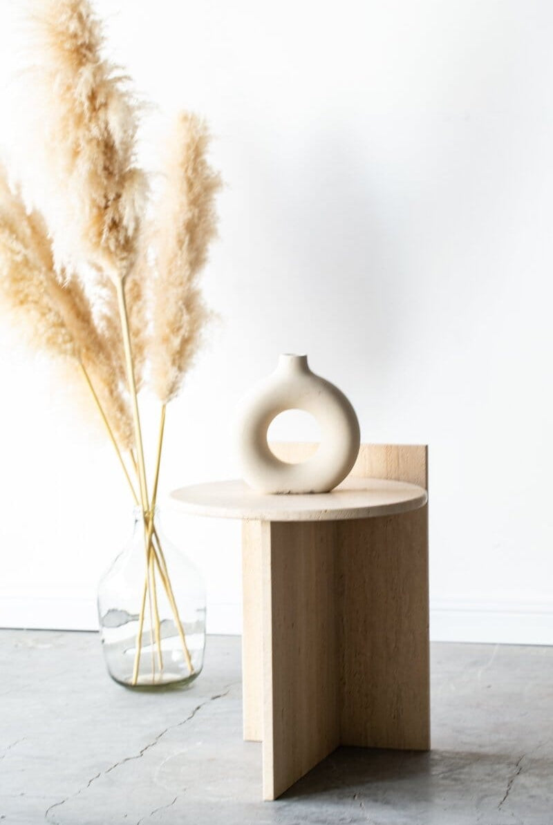 Oasis Travertine Round Top Side Table