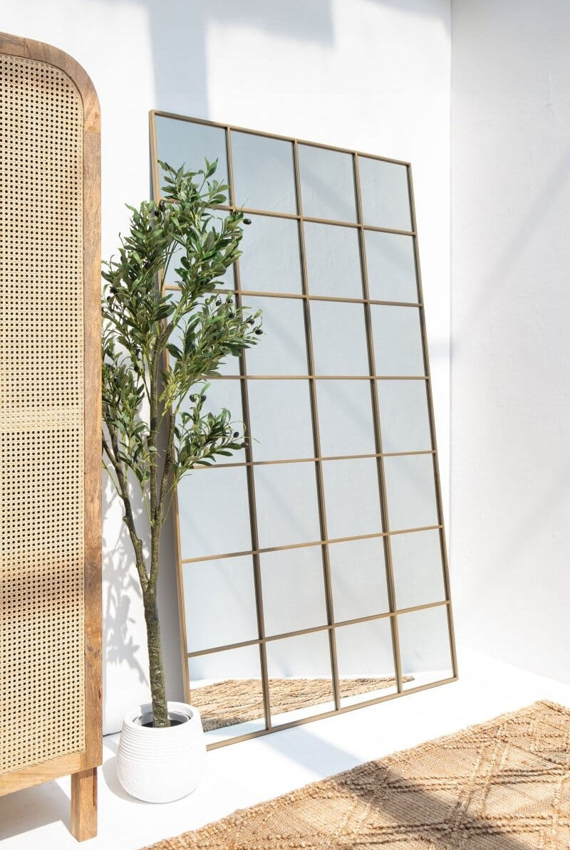 XL Brass Rectangular Window Mirror (210x120 CM) Mirrors Homekode