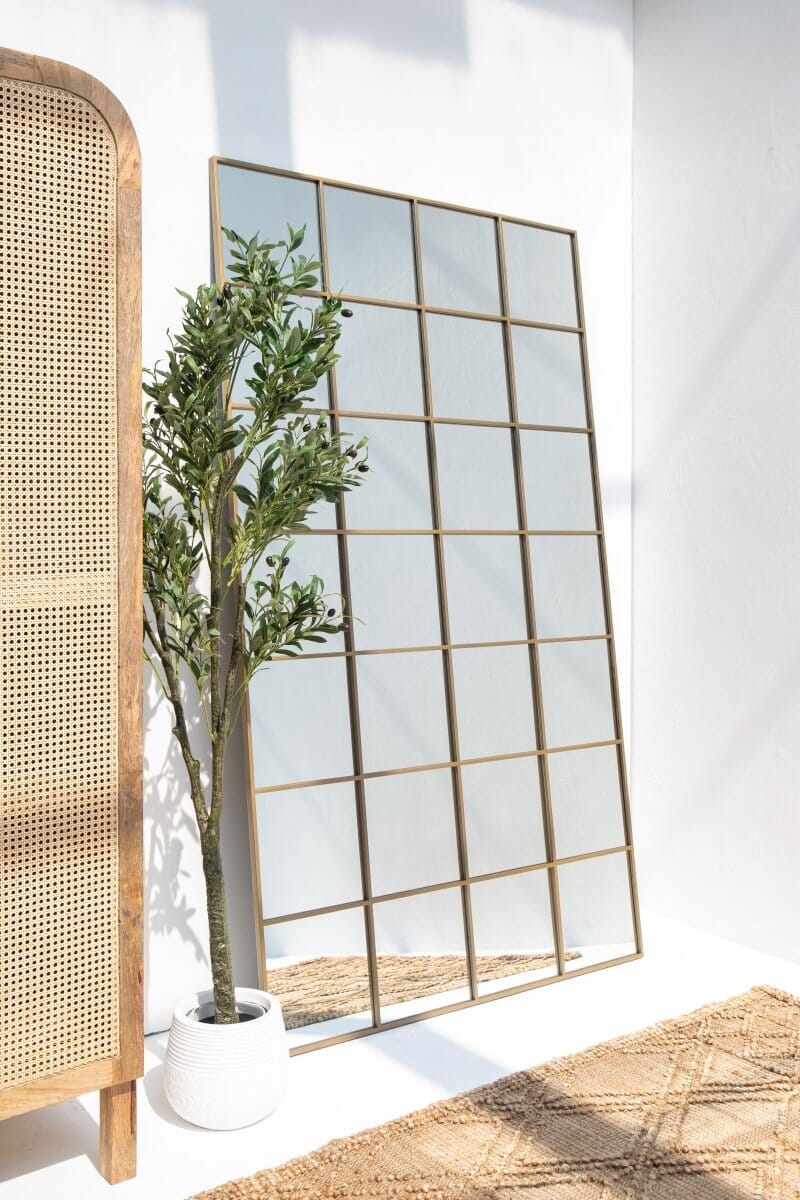 XL Brass Rectangular Window Mirror (210x120 CM) Mirrors Homekode
