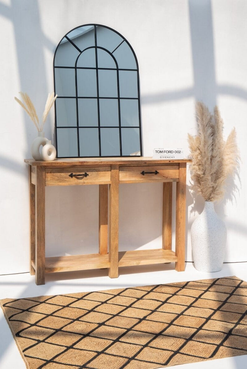 Astrid Console Black Industrial Window Wall Arch Mirror (120x80 CM) Mirrors Homekode