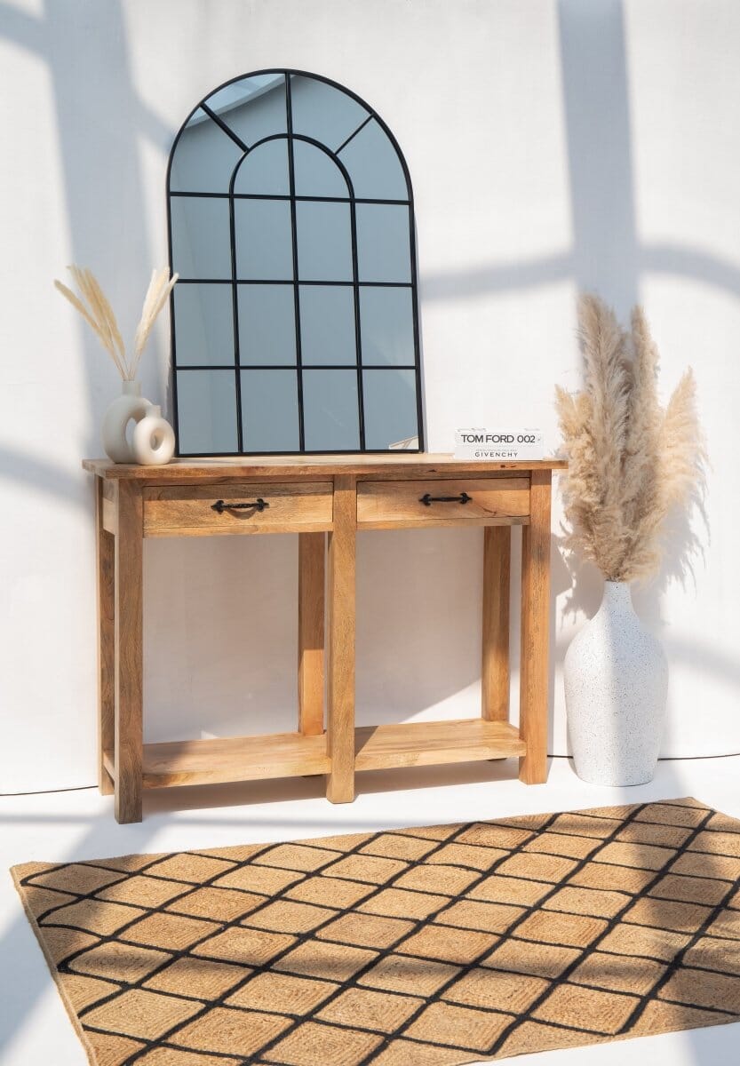 Astrid Console Black Industrial Window Wall Arch Mirror (120x80 CM) Mirrors Homekode