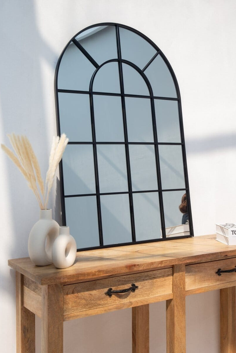 Astrid Console Black Industrial Window Wall Arch Mirror (120x80 CM) Mirrors Homekode
