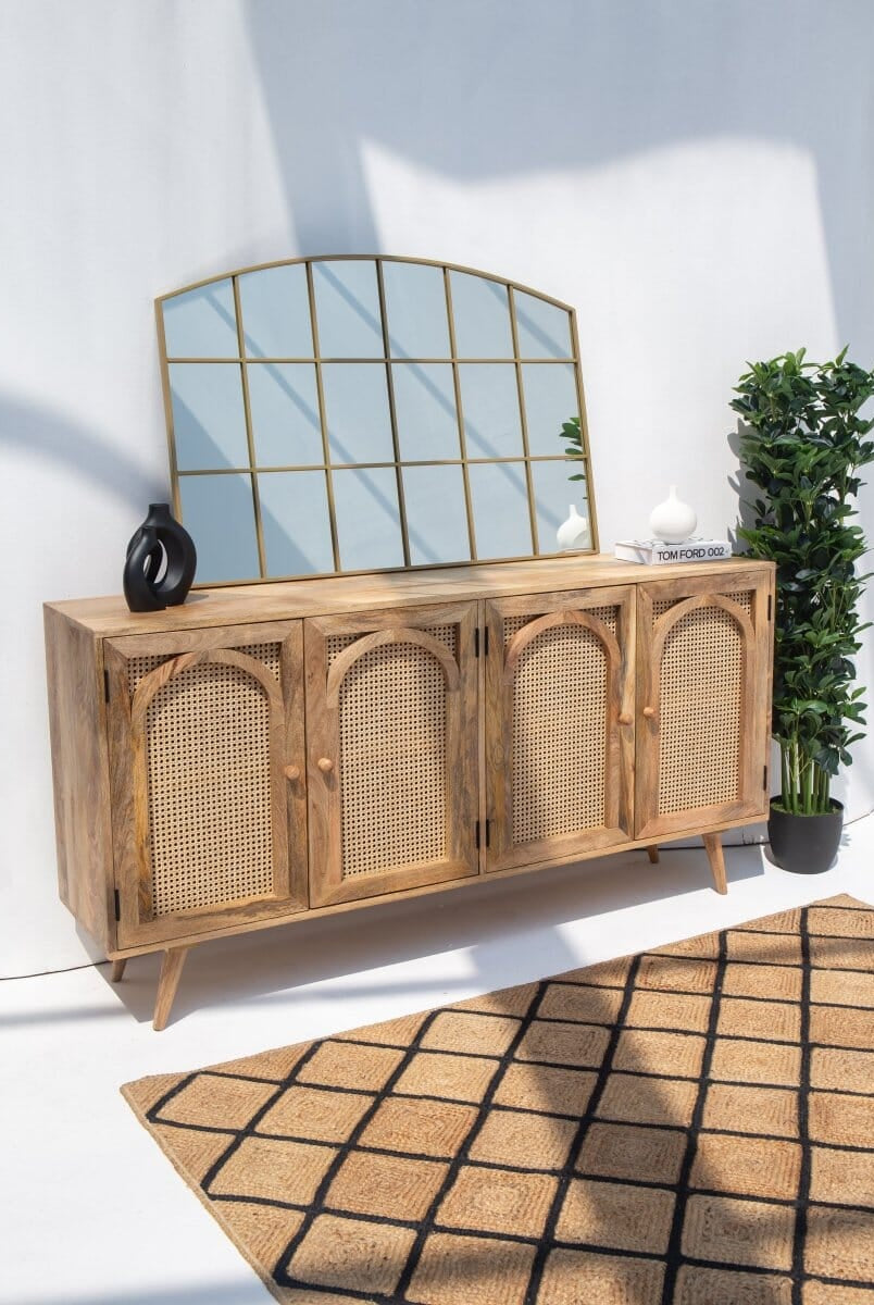 Oriana Four Doors Rattan Buffet with Arch Door Designs Homekode