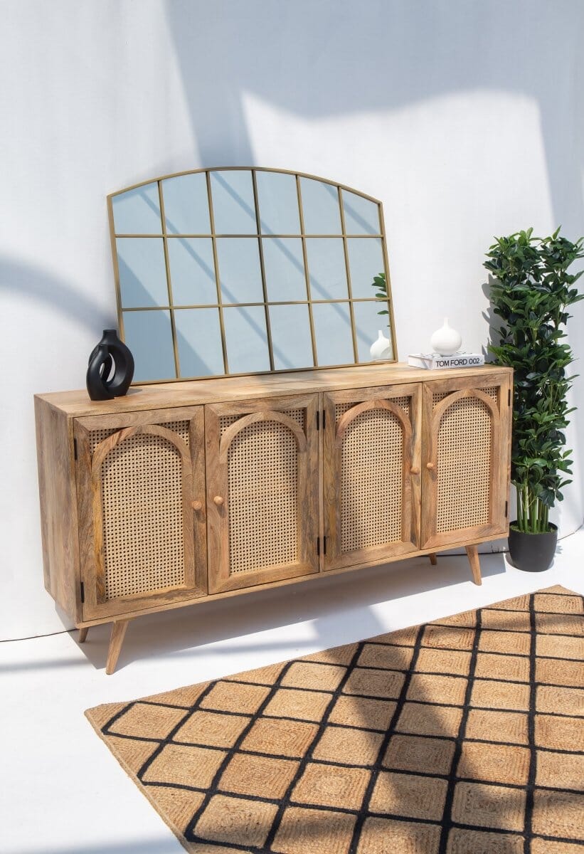 Oriana Four Doors Rattan Buffet with Arch Door Designs Homekode