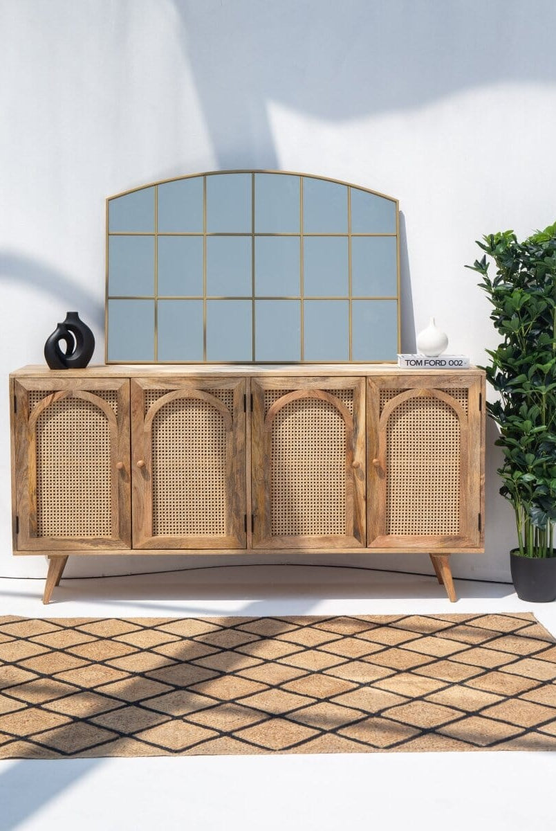 Oriana Four Doors Rattan Buffet with Arch Door Designs Homekode