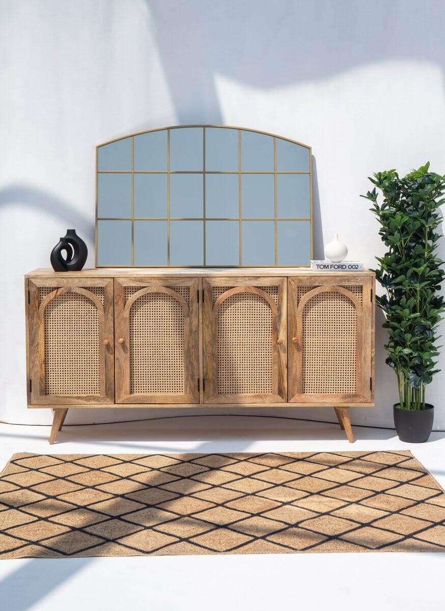 Oriana Four Doors Rattan Buffet with Arch Door Designs Homekode