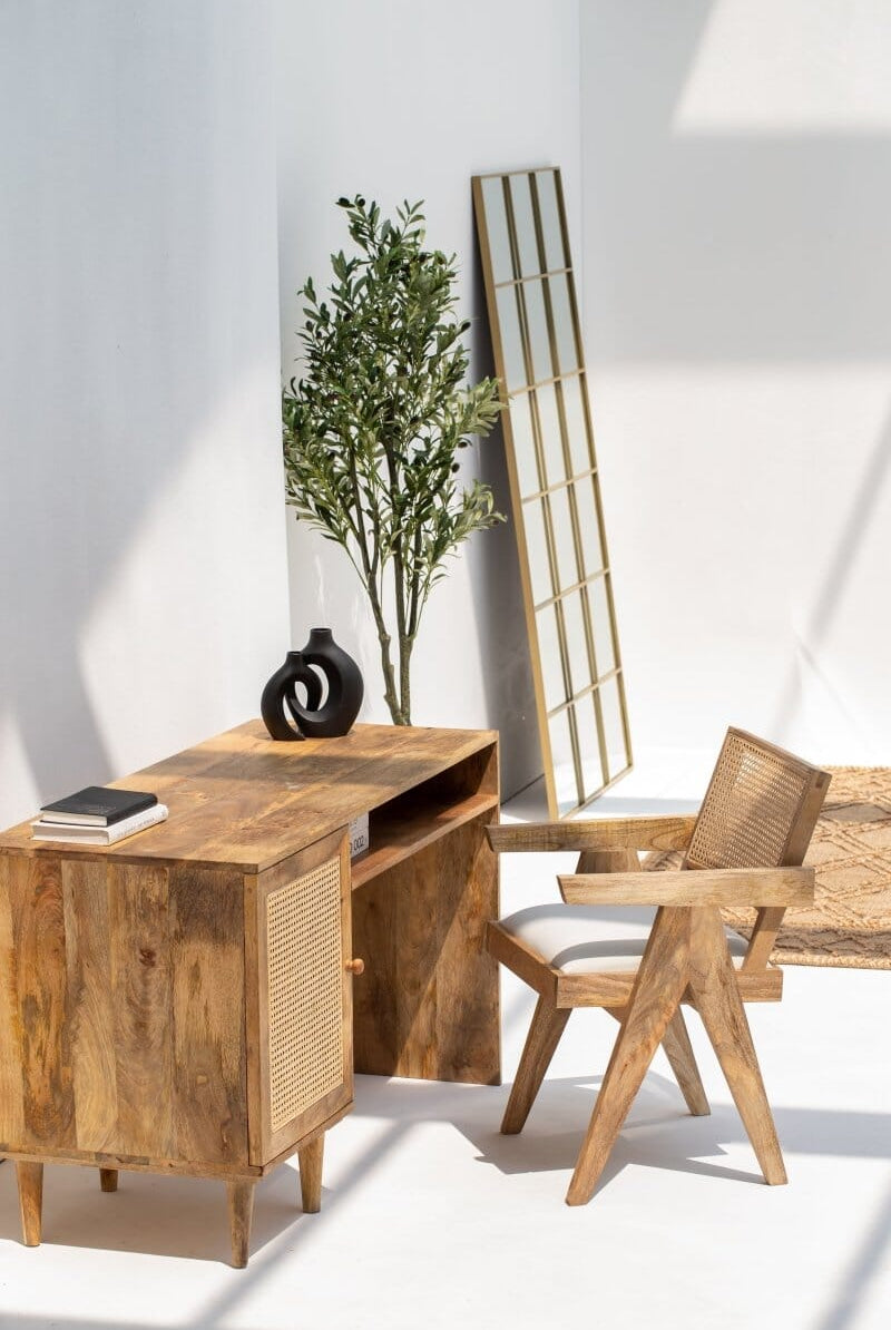 Austin Rattan Door Wooden Desk Homekode