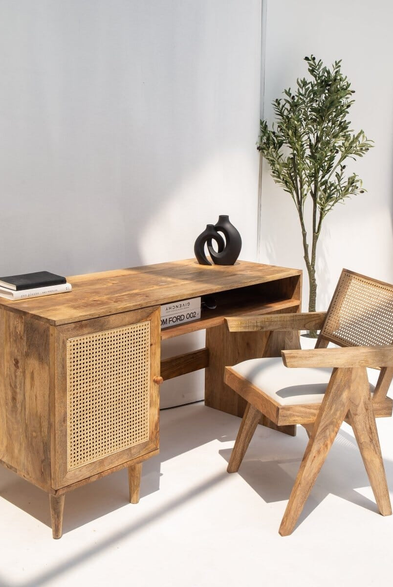Austin Rattan Door Wooden Desk Homekode