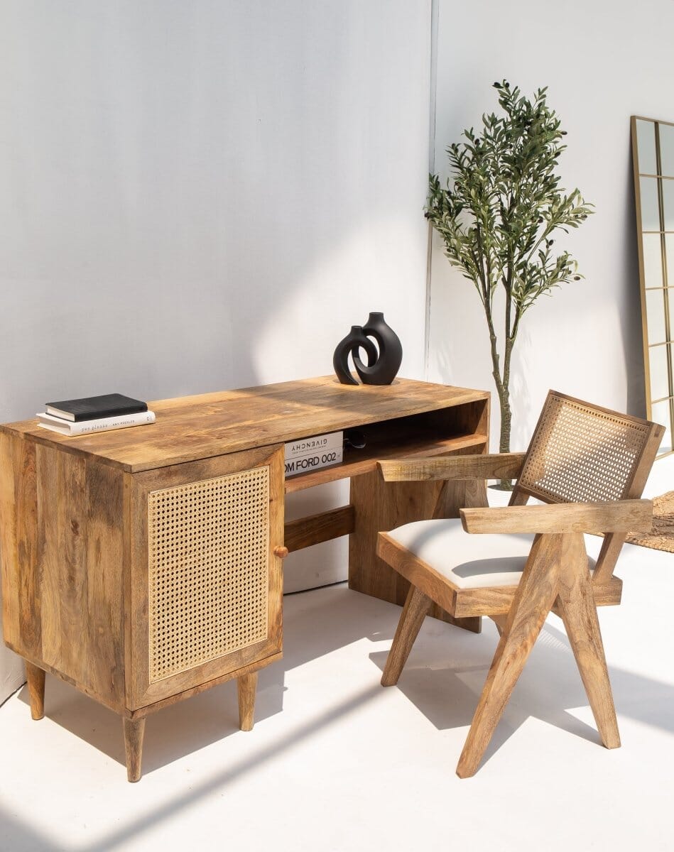Austin Rattan Door Wooden Desk Homekode