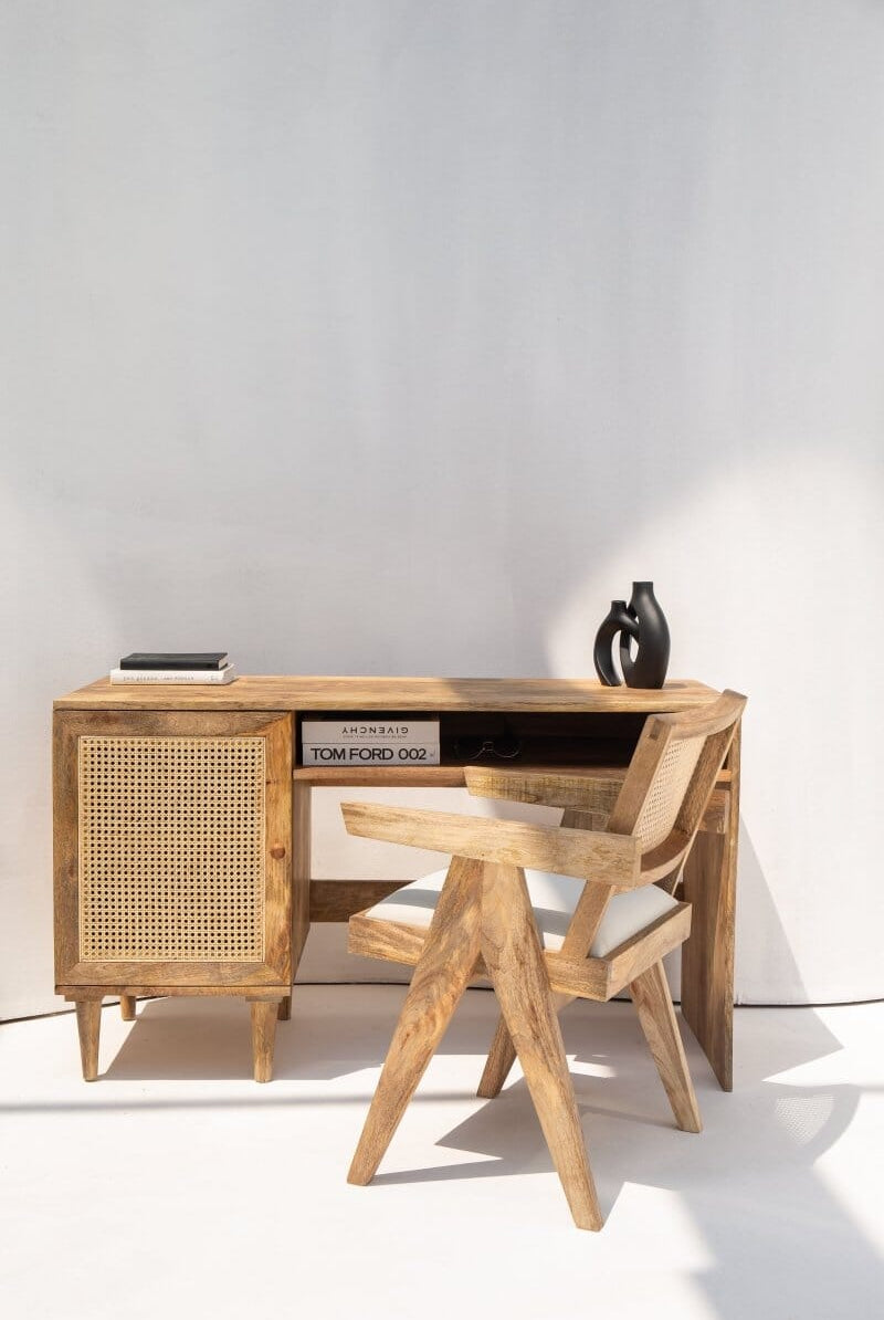 Austin Rattan Door Wooden Desk Homekode