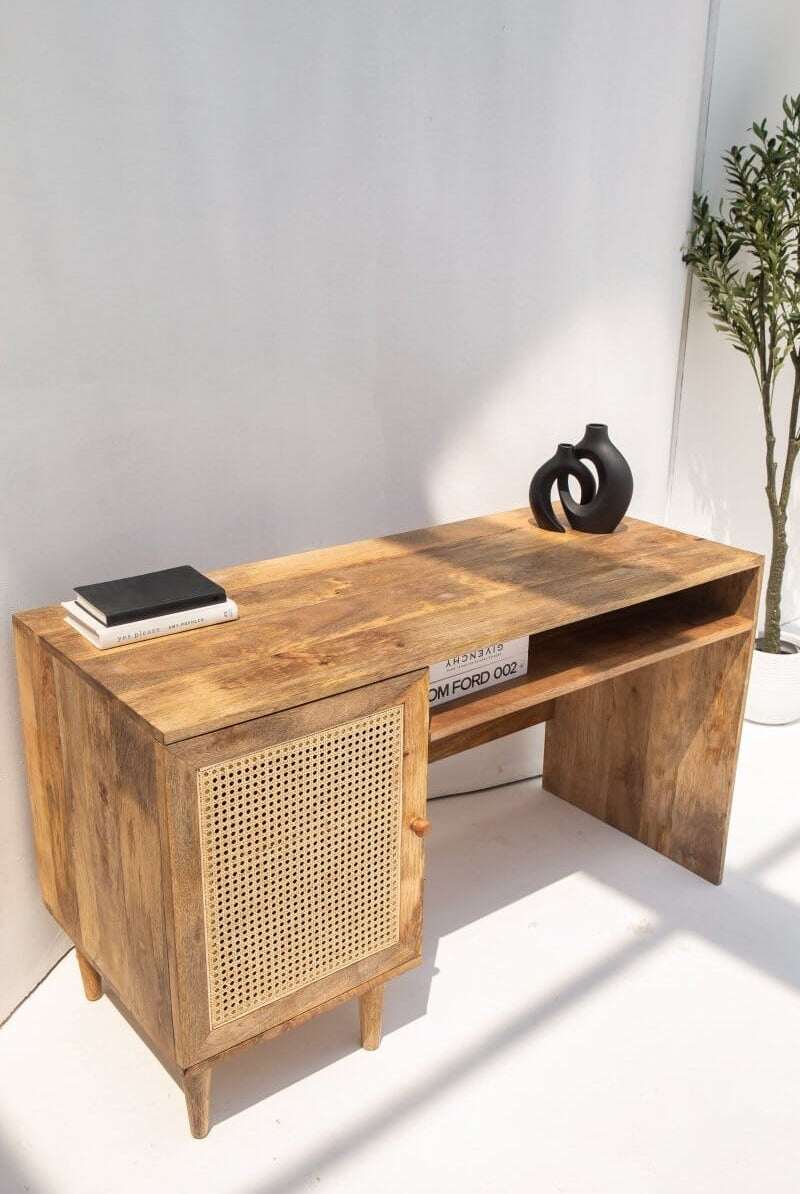 Austin Rattan Door Wooden Desk Homekode