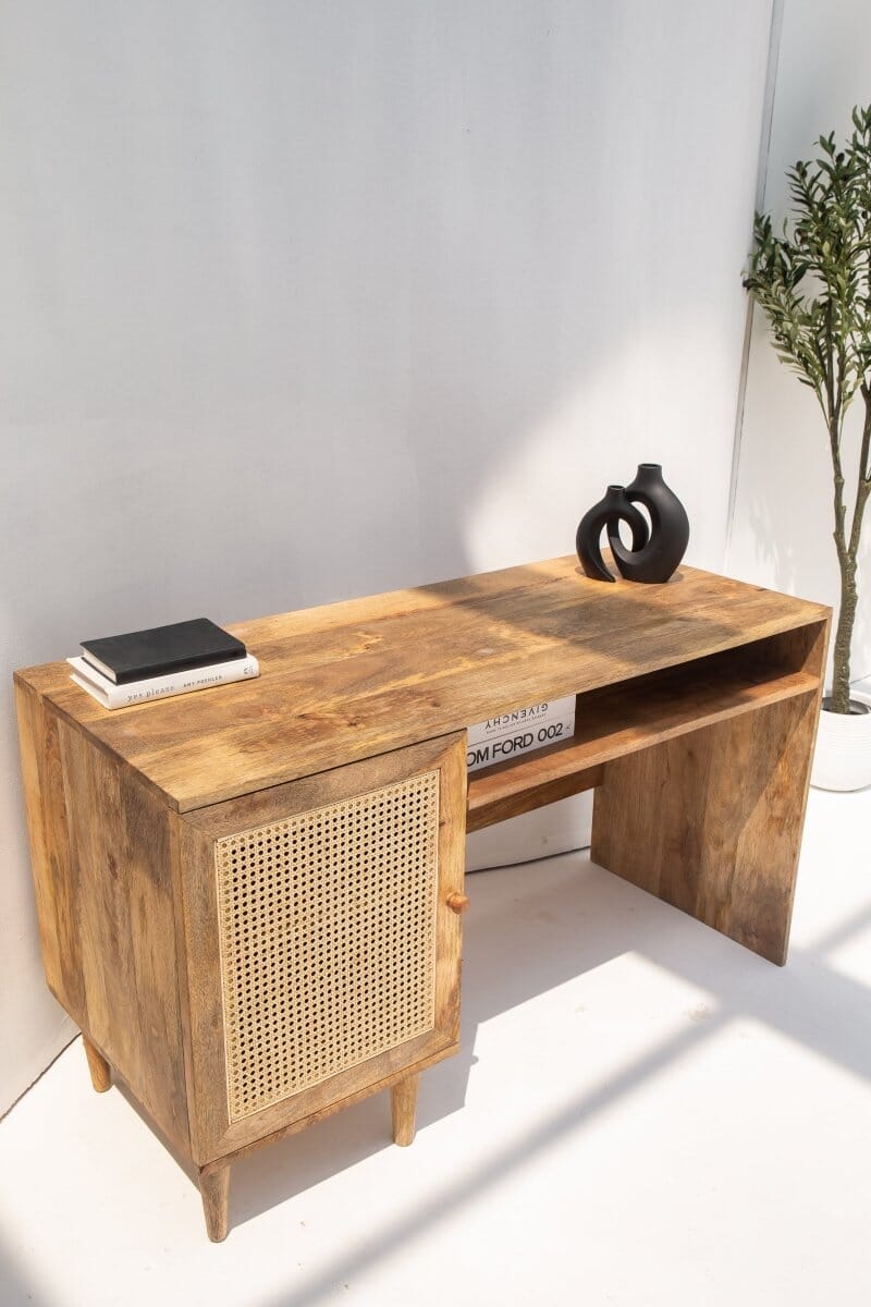 Austin Rattan Door Wooden Desk Homekode