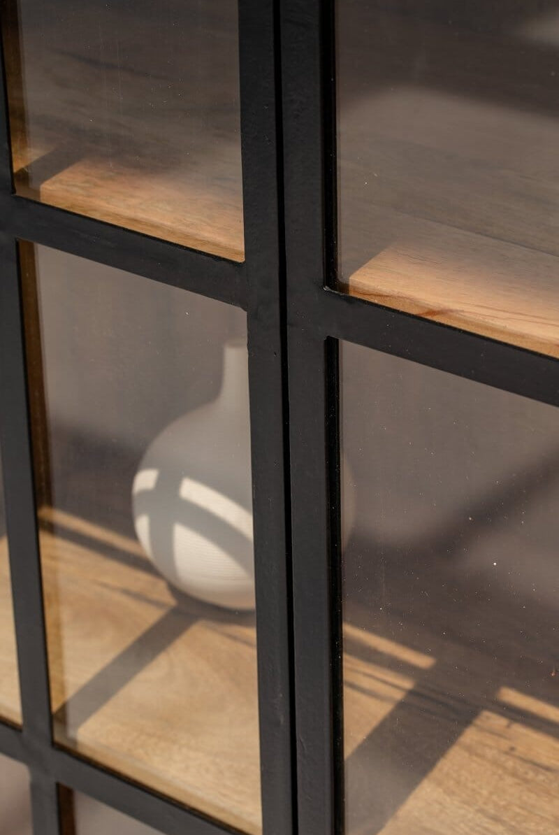 Ravenna Industrial Wooden Cabinet with Black Metal Doors Homekode