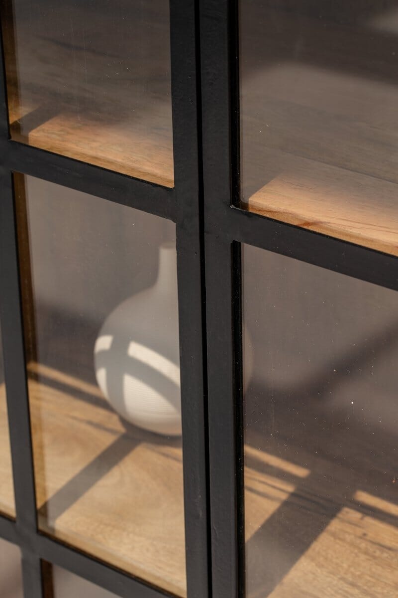 Ravenna Industrial Wooden Cabinet with Black Metal Doors Homekode